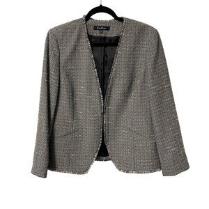 Evan Picone Blazer Neutral Tweed Black White Fringe Business Casual Womens 14